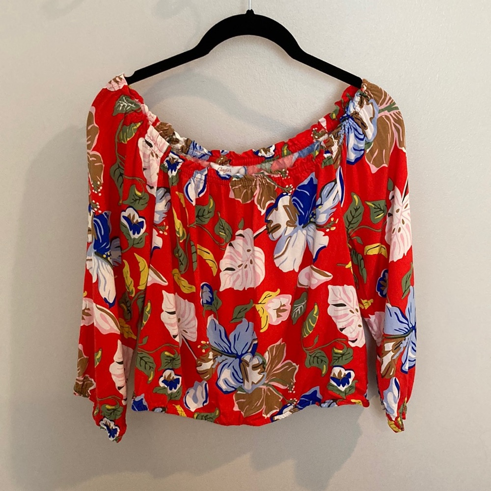 Candie’s shirt, red floral, M